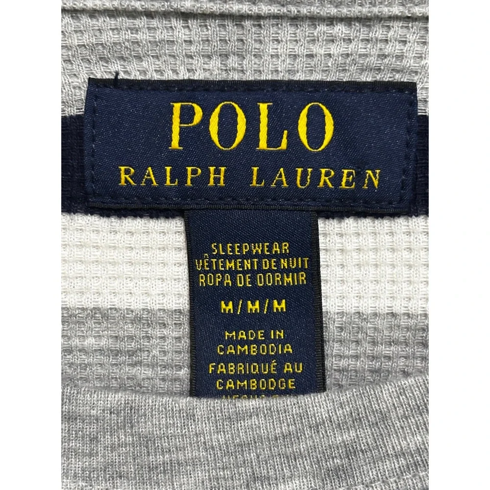 Polo Ralph Lauren Mens Thermal Shirt M Logo Striped Waffle Knit Henley Sleep Top